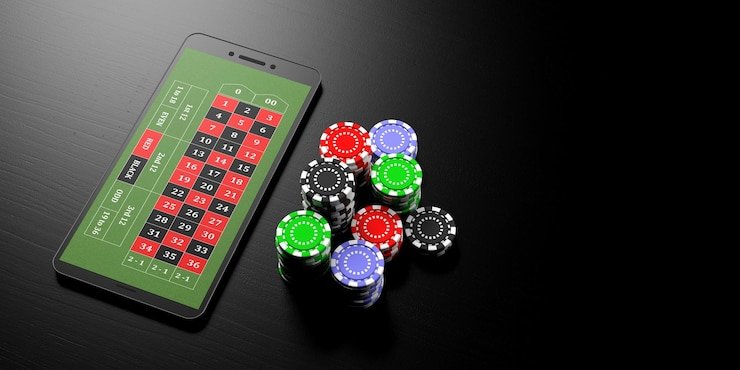 Layout taruhan European Roulette dengan penempatan chip, angka 0-36, dan zona taruhan luar